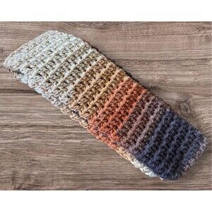 Scarf Handmade Latte Stripe Multi Browns 5.5 x 80” Crochet free shipping Thick &